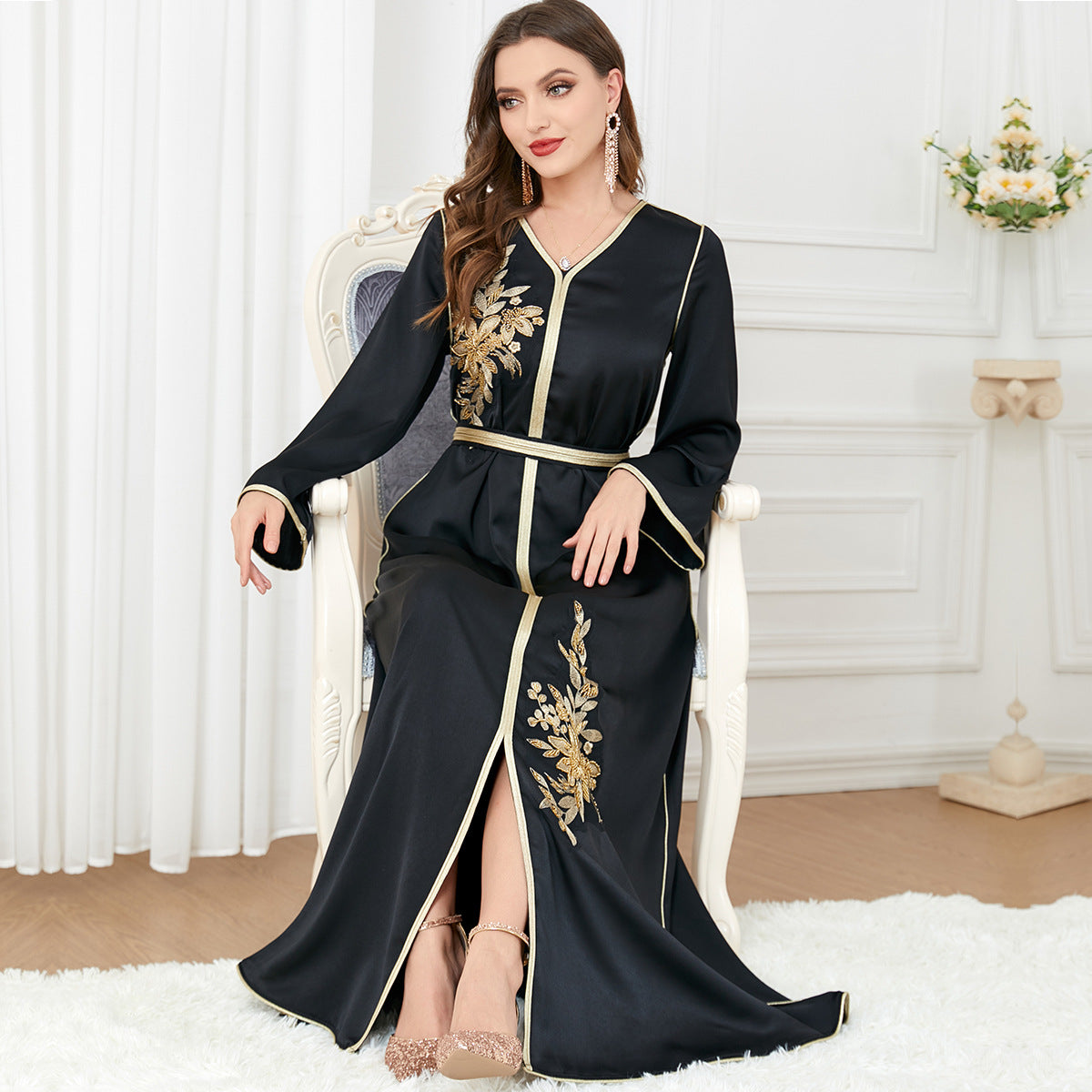 Women's Split V-neck Long Sleeve Dress