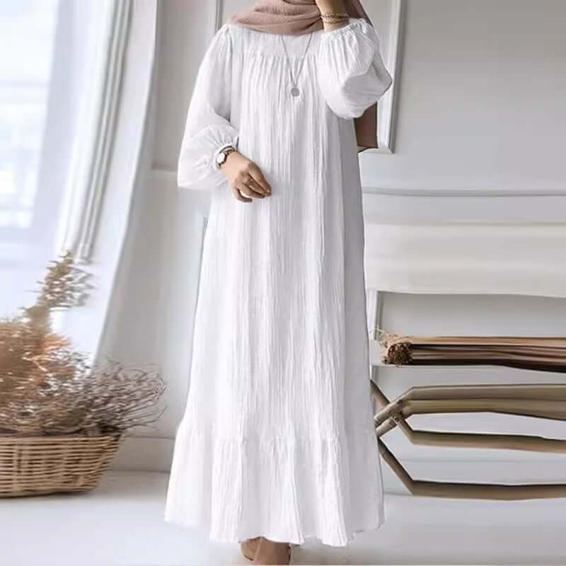 Women's Puff Sleeve Solid Ruffle Dress