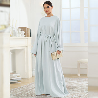 Solid Color Simple Abaya Grey Dress