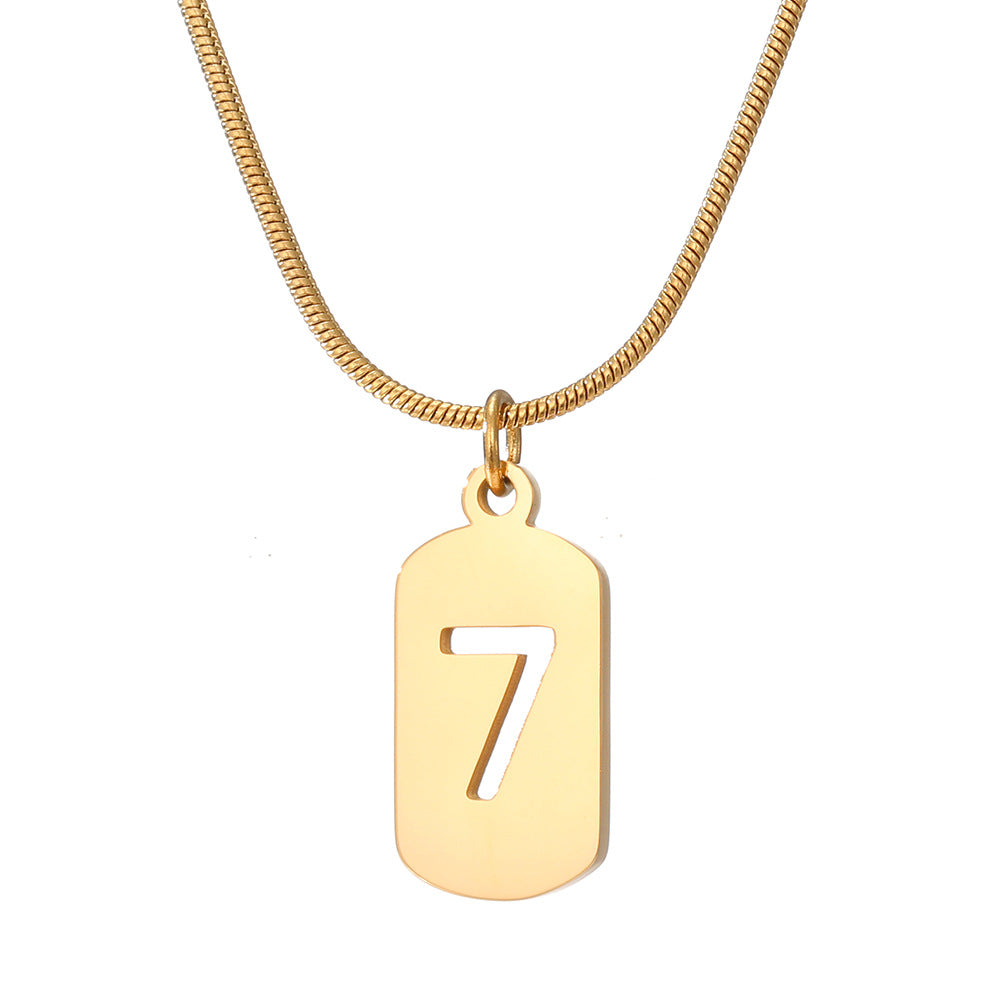 Stainless Steel Lucky Number Small Square Card Necklace