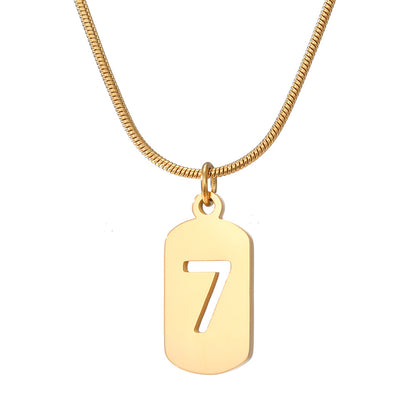 Stainless Steel Lucky Number Small Square Card Necklace