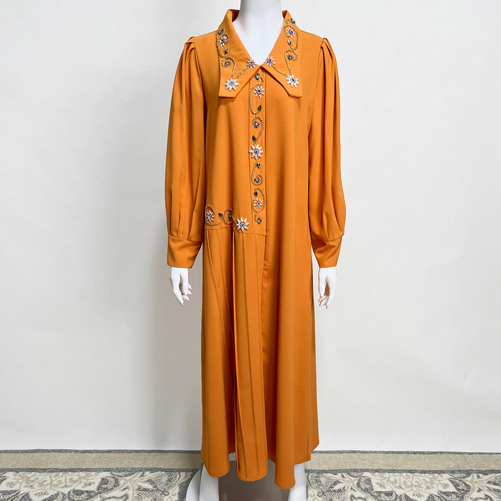 Women's Handmade Lapel Orange Dress