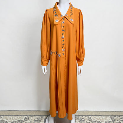 Women's Handmade Lapel Orange Dress