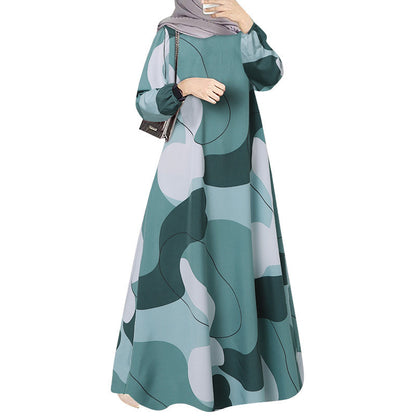 Women's Long-sleeved Print Abaya Dress