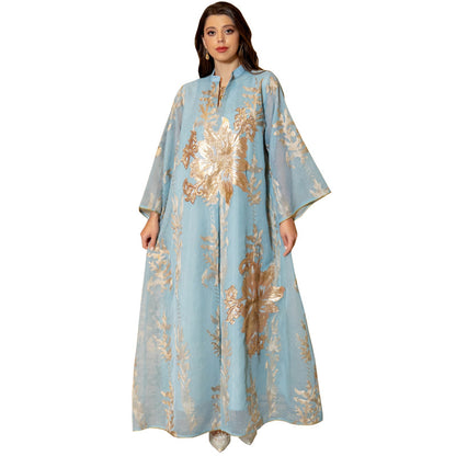 Women's Gold Beaded Embroidered Gauze Dress