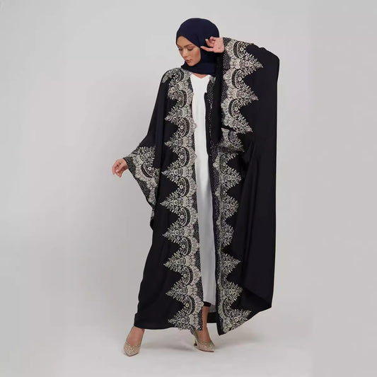 Lace Patchwork Batwing Sleeve Abaya Robe