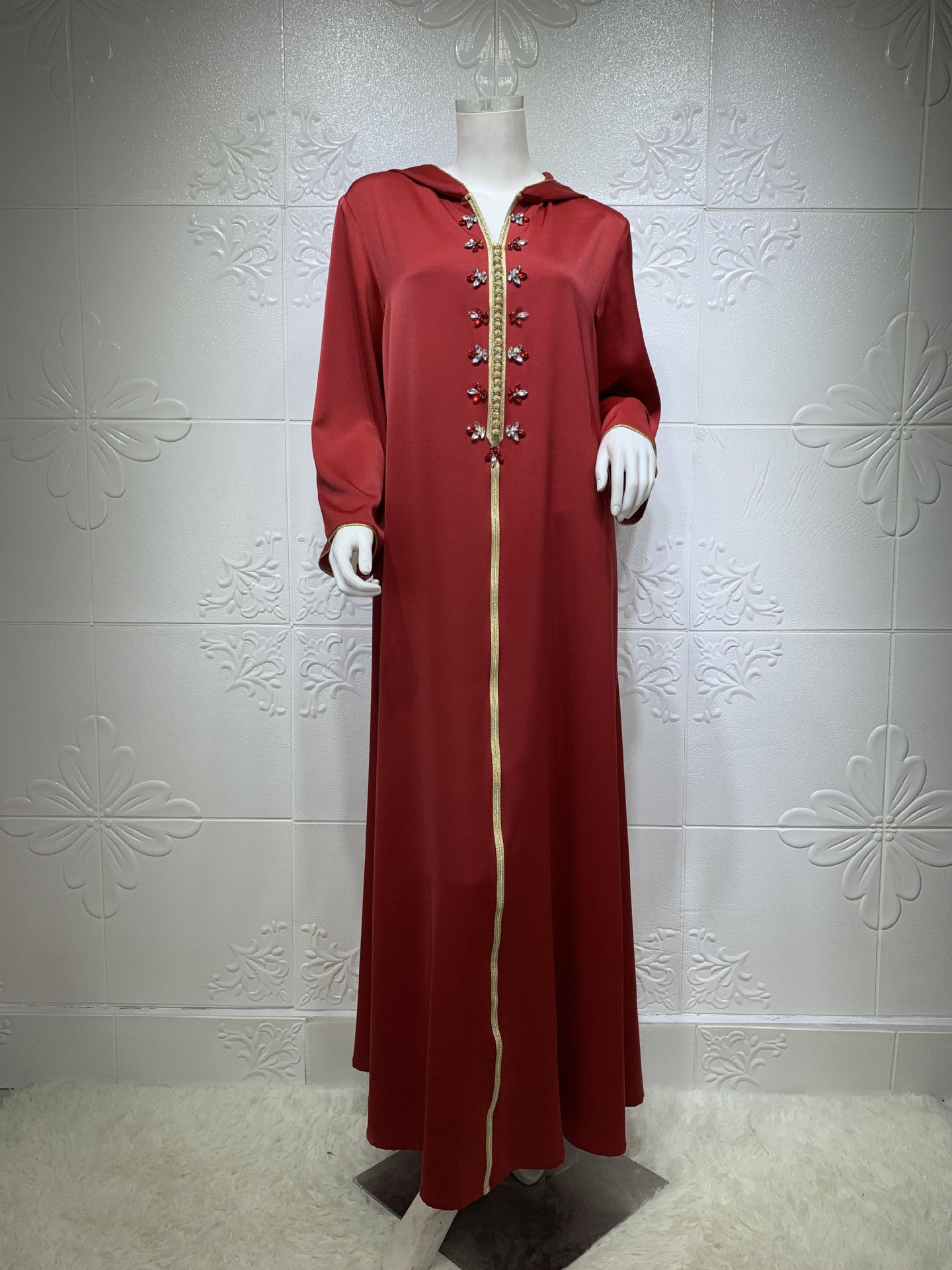 Women's Satin Beaded Abaya Dress