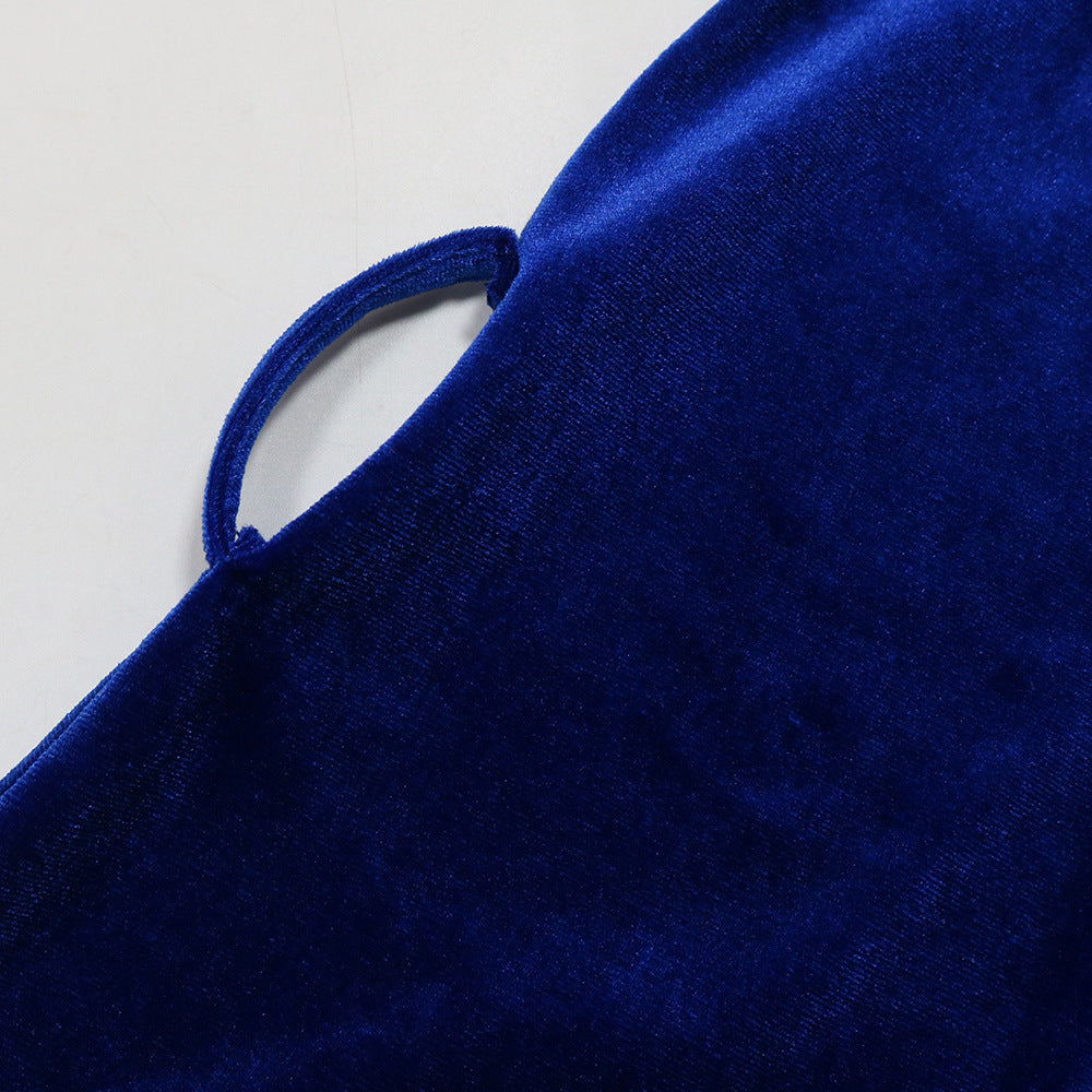 Women's Velvet Zipper Blue Jalabiya Dress