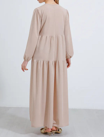 Plain Round Neck Robe Swing Dress