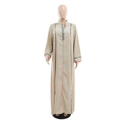 Diamond-encrusted Webbing Loose Hem Jalabiya Dress