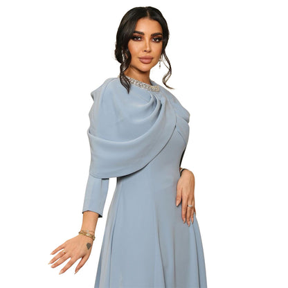 Fashion Neckline Beaded Shawl Collar Maxi Dress