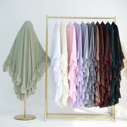 Solid Color Double Ruffle Swing Hijab