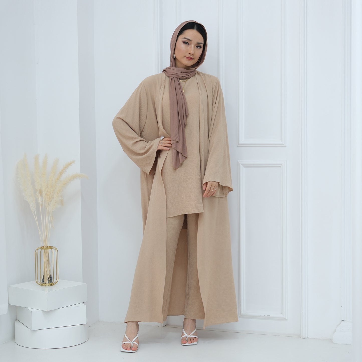 Women's Plain Three-piece Top And Pants Suit