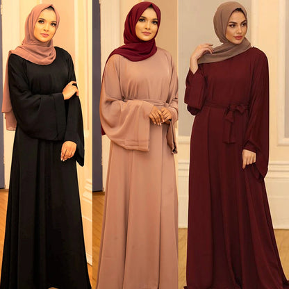 Plain Lace Up Modest Dress