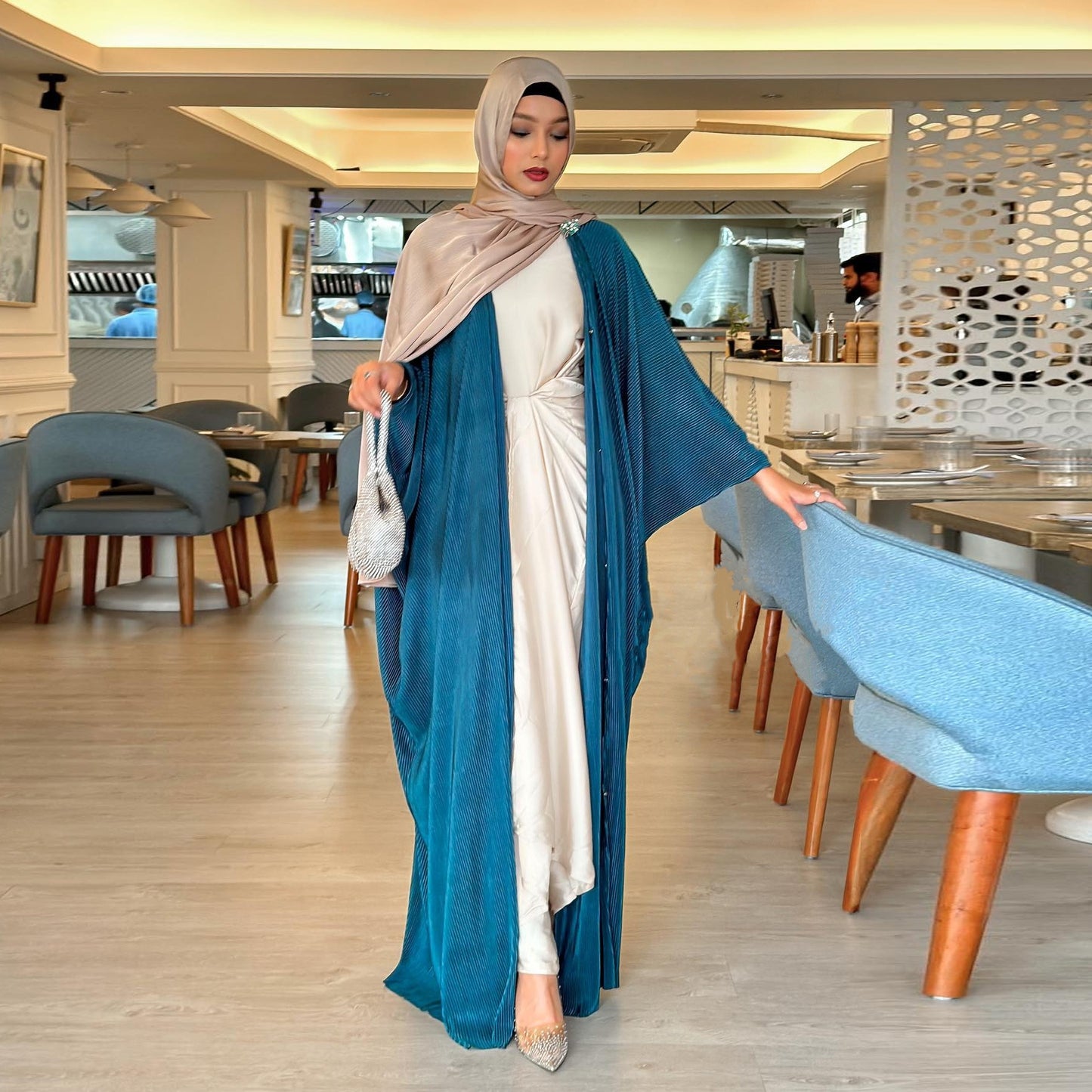 Robe en mousseline de soie à volants pour femmes, Abaya ouverte