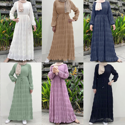 Plain Long Skirt Chiffon Pressed Pleated Dress