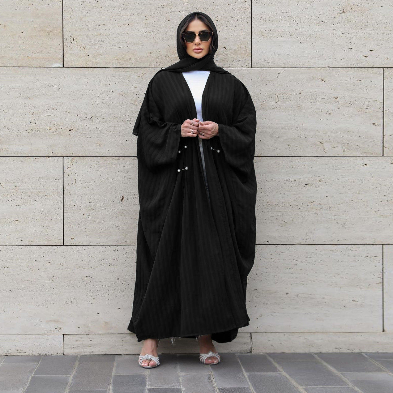 Women's Striped Casual Robe Open Abaya