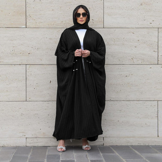 Robe décontractée rayée pour femmes, Abaya ouverte