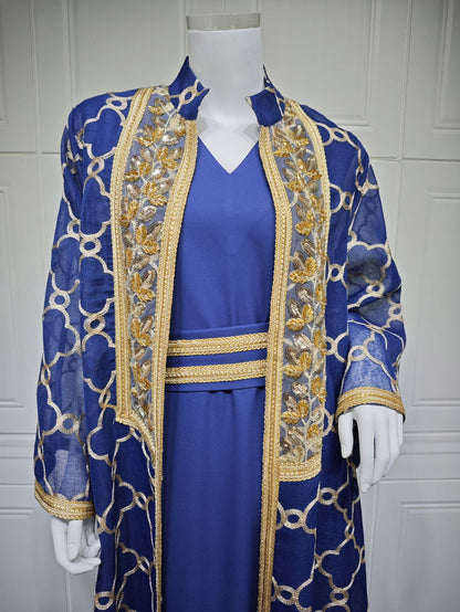 Women's Embroidered Vest Open Abaya Suit