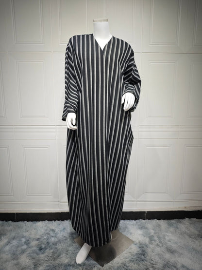 Striped Cardigan Jacket Open Abaya