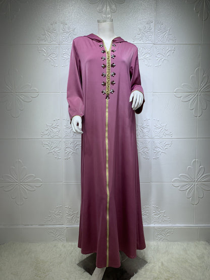 Women's Satin Beaded Abaya Dress