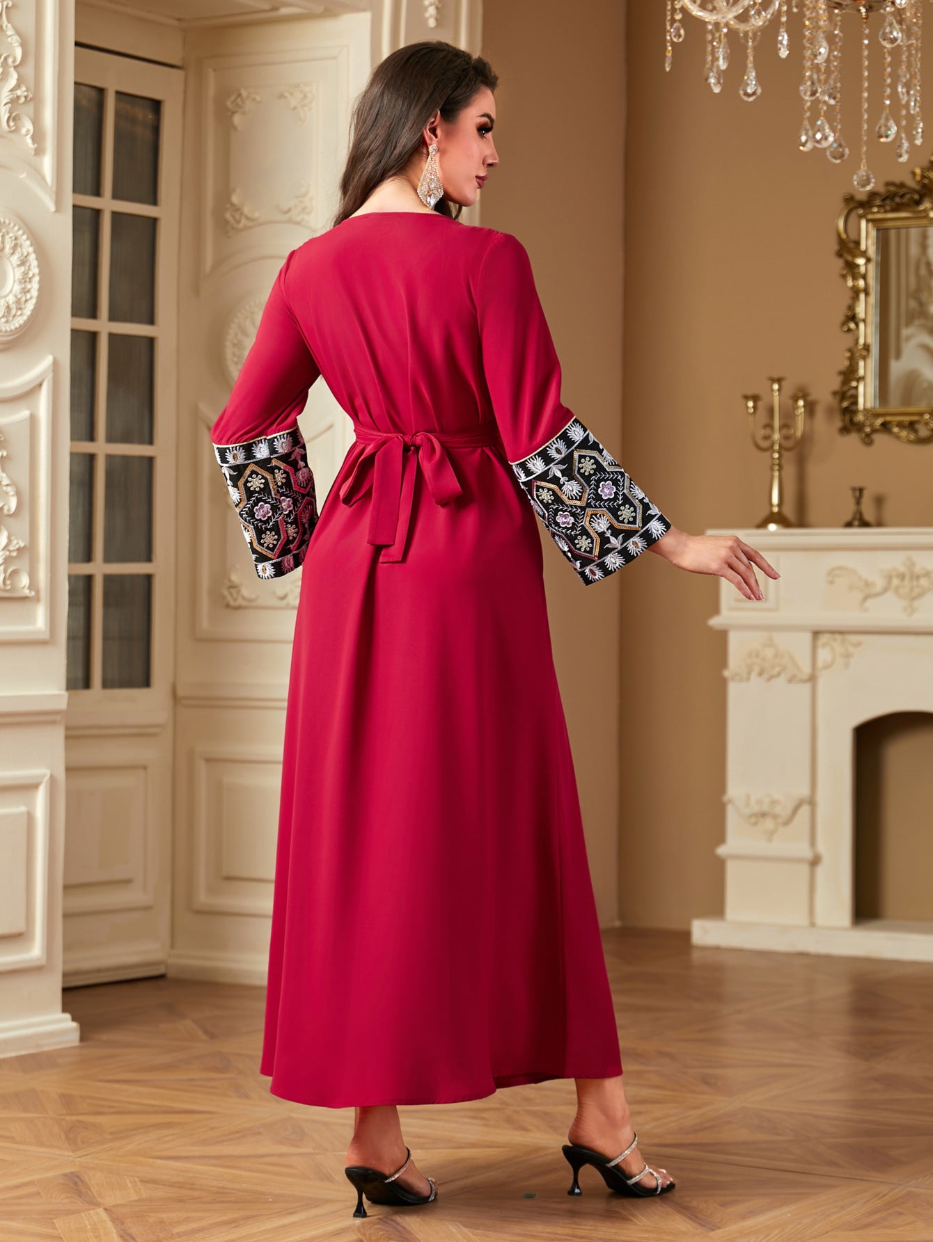 Bead Embroidery Panels Long-sleeved Dress