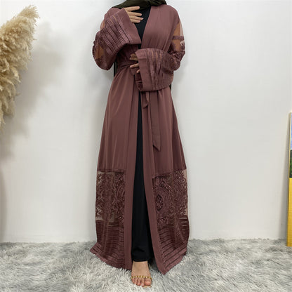 Women's Embroidered Mesh Cardigan Robe Dress