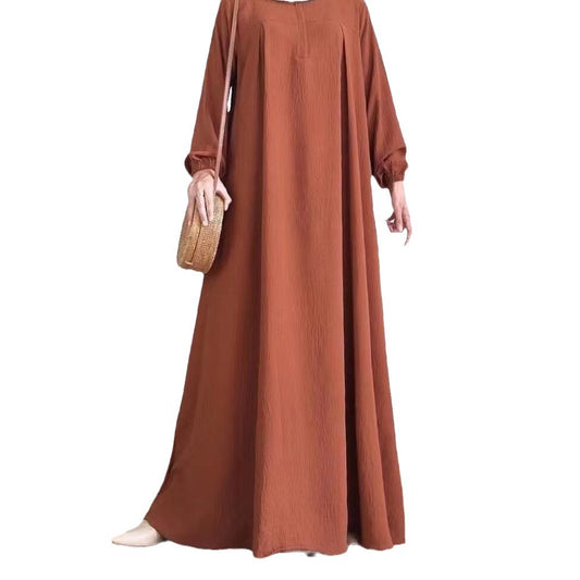 Women's Solid Color Long Sleeve Zipper Crewneck Dress