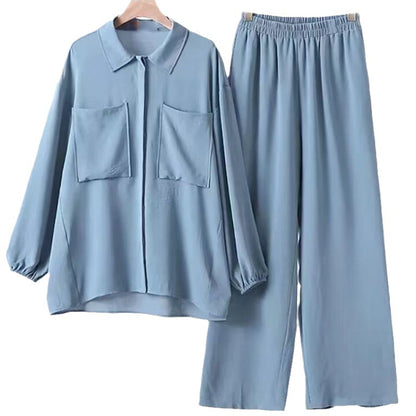 Women's Solid Color Trousers And Shirt Sets