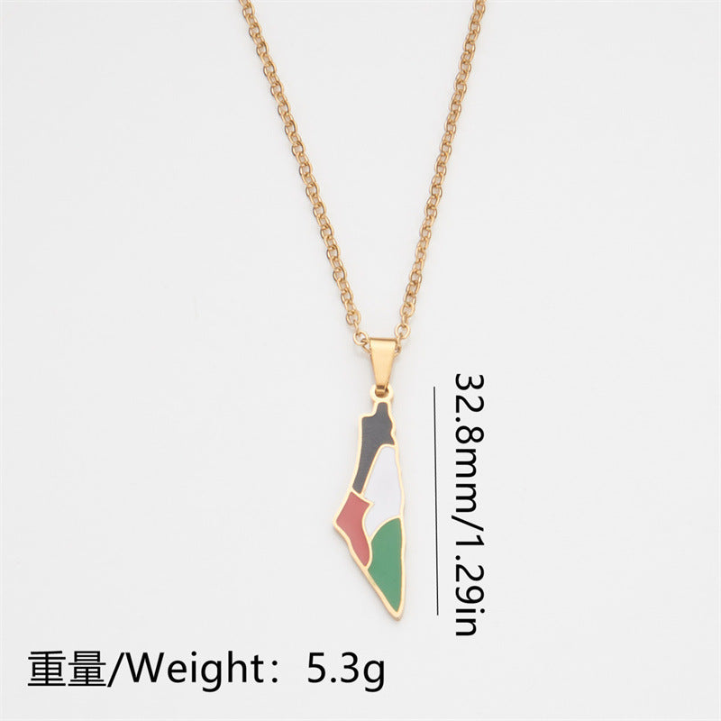 Stainless Steel Palestine Flag Map Pendant Necklace