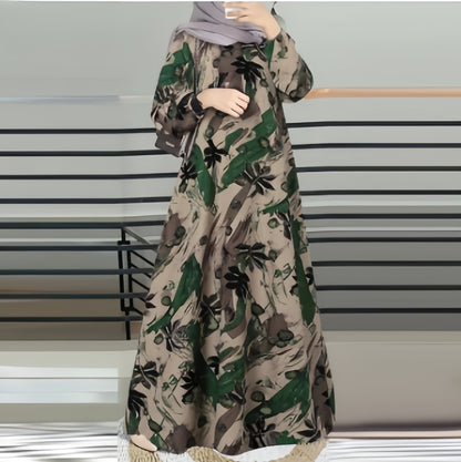 Women's Long-sleeved Crewneck Print Dress