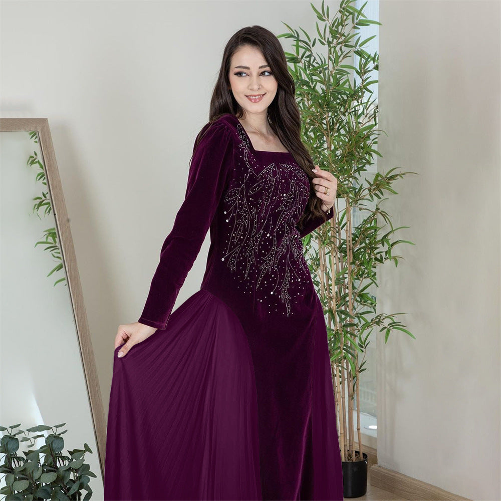 Chiffon Panelled Hot Diamond Jalabiya Evening Dress