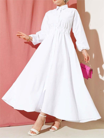 Elegant Long Sleeve Lapel A-Line Dress