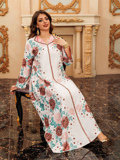 Women's Printed Diamond-set Floral Modest Dress