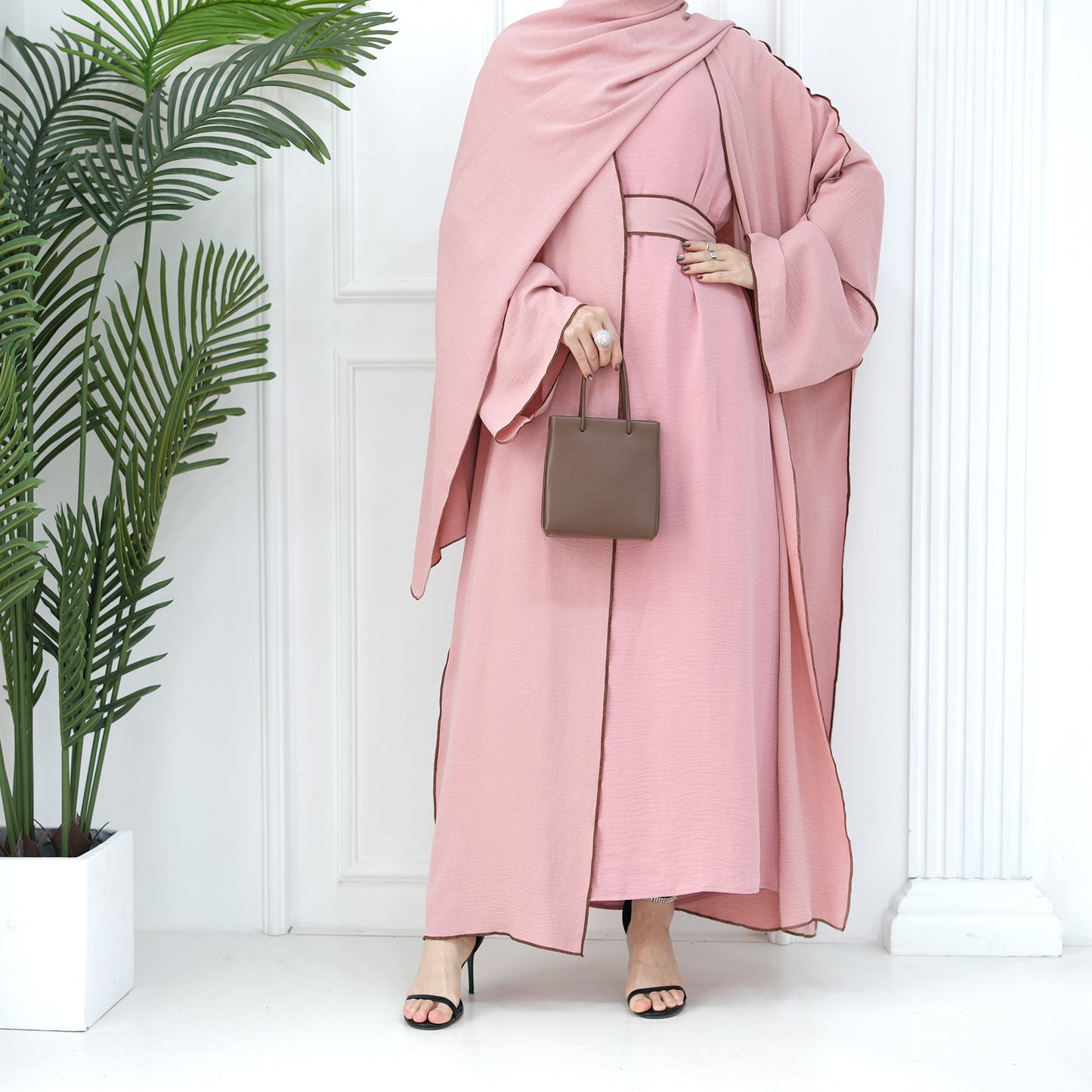 Muslim Plain Cardigan Dress Three-piece Sets