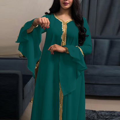 Women's Ruffle Sleeve Embroidered Jalabiya Dress