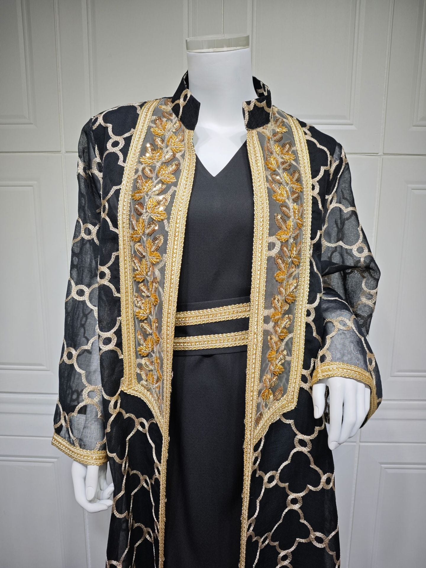 Women's Embroidered Vest Open Abaya Suit