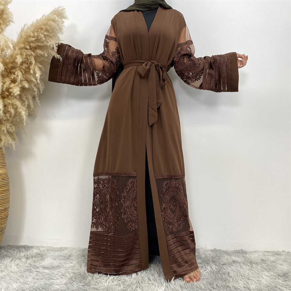 Women's Embroidered Mesh Cardigan Robe Dress