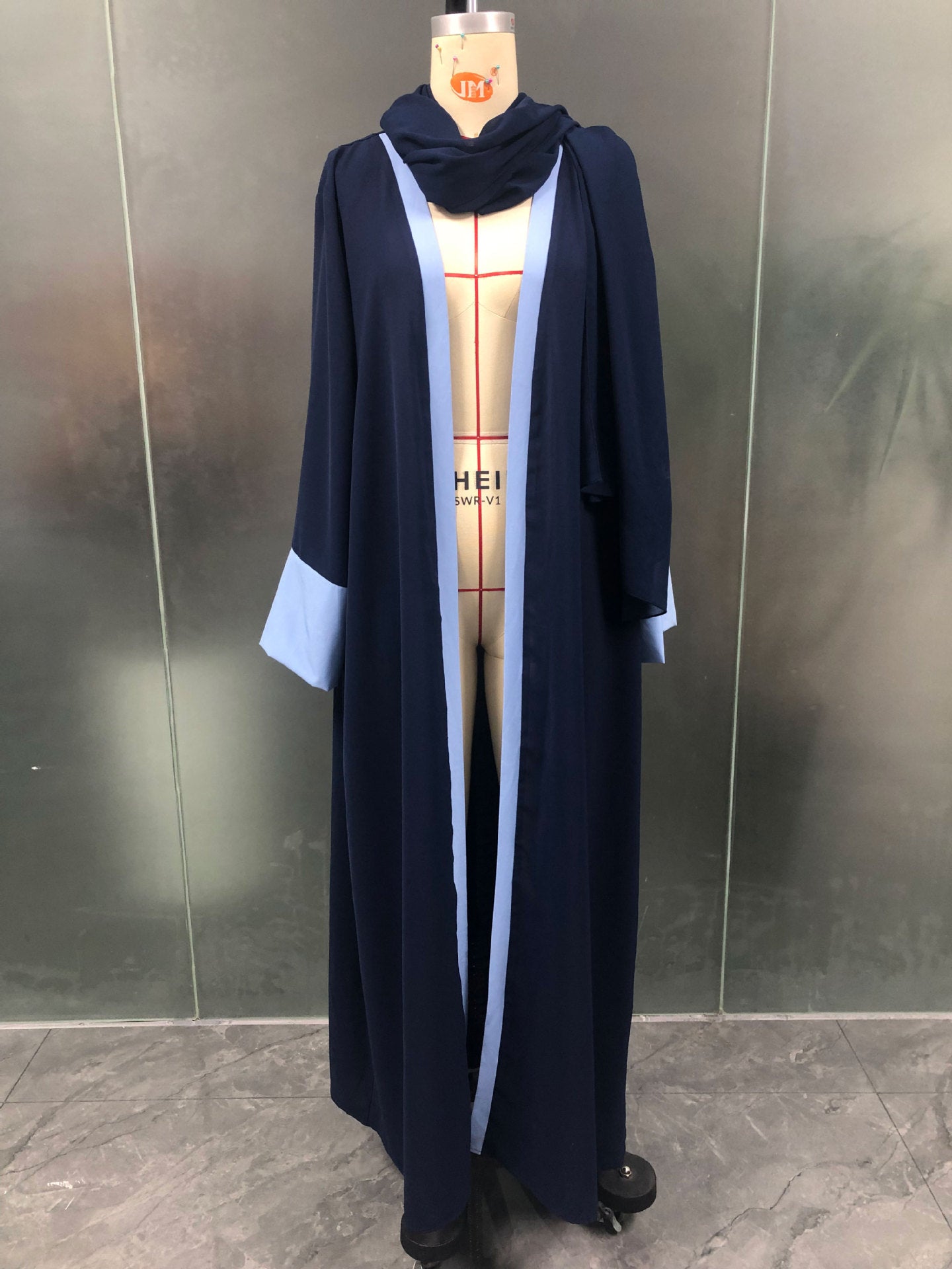 Solid Color Patchwork Sleeve Blue Robe