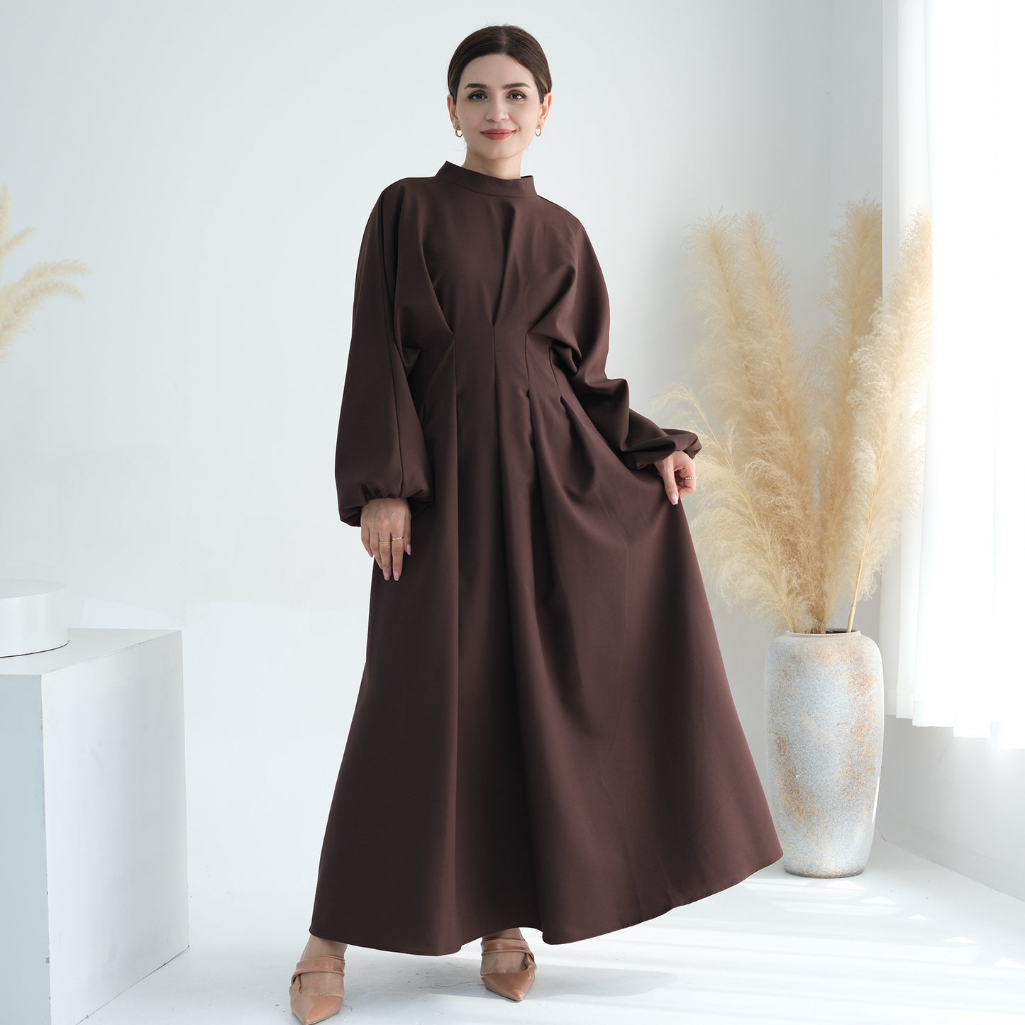 Women's Solid Color Tunic Sleeve Abaya Dress