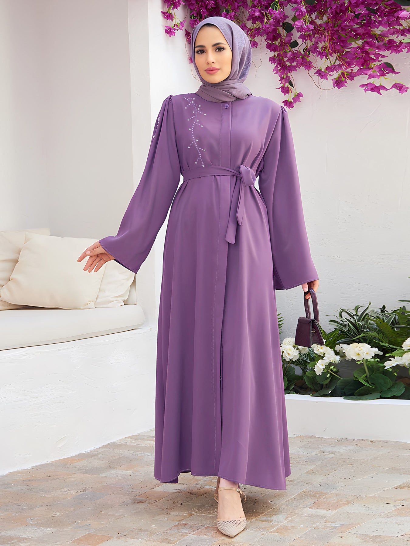 Muslim Beaded Purple Evening Dress