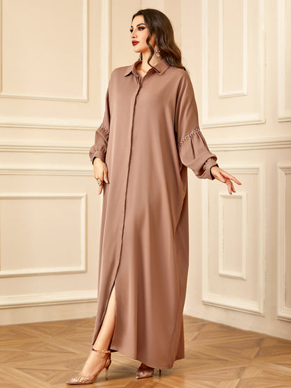 Loose Bat-sleeved Beaded Shirt Dress