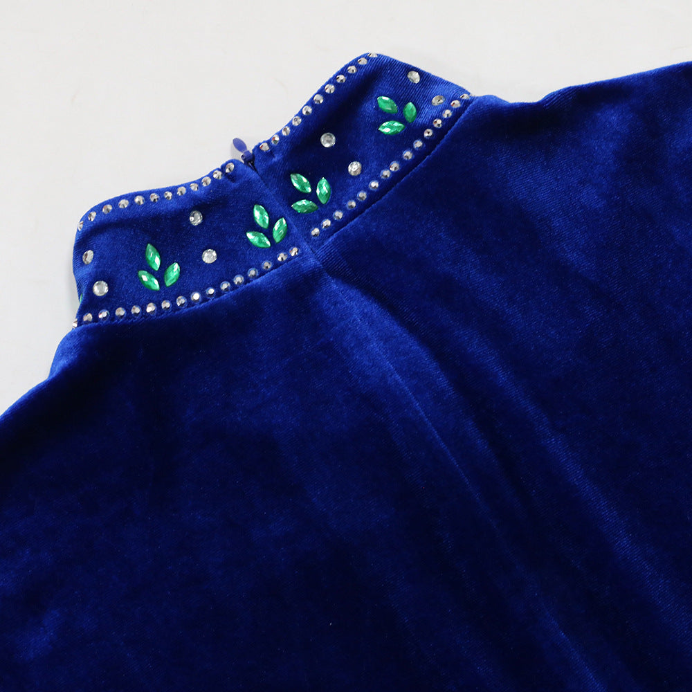 Women's Velvet Zipper Blue Jalabiya Dress