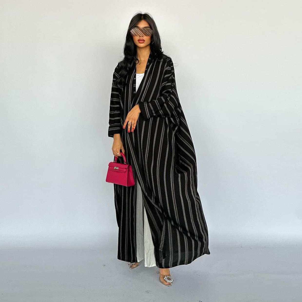 Striped Cardigan Jacket Open Abaya