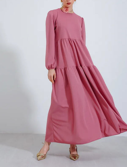 Plain Round Neck Robe Swing Dress