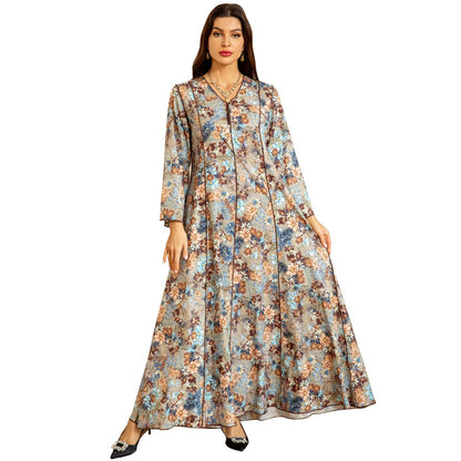 Women's Fashion Print Jalabiya Dress