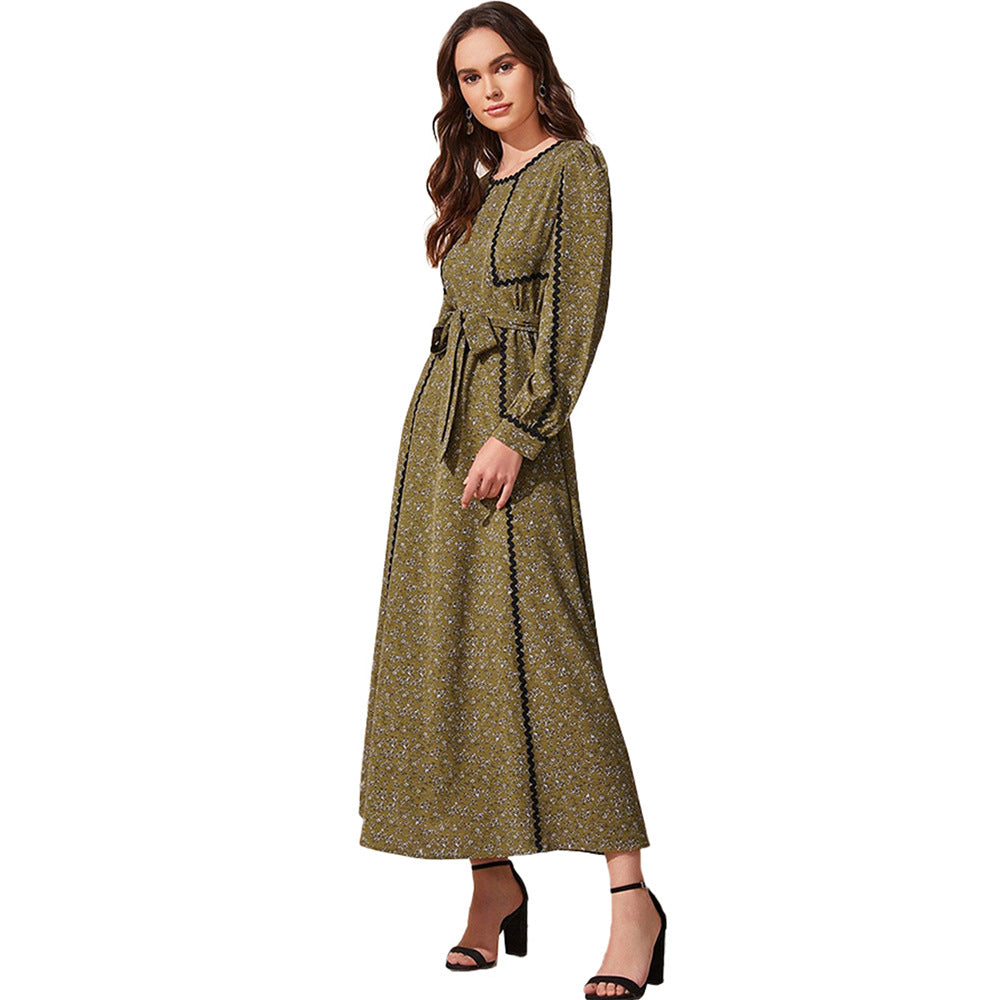 Women's Crewneck Long Sleeve Print Maxi Dress