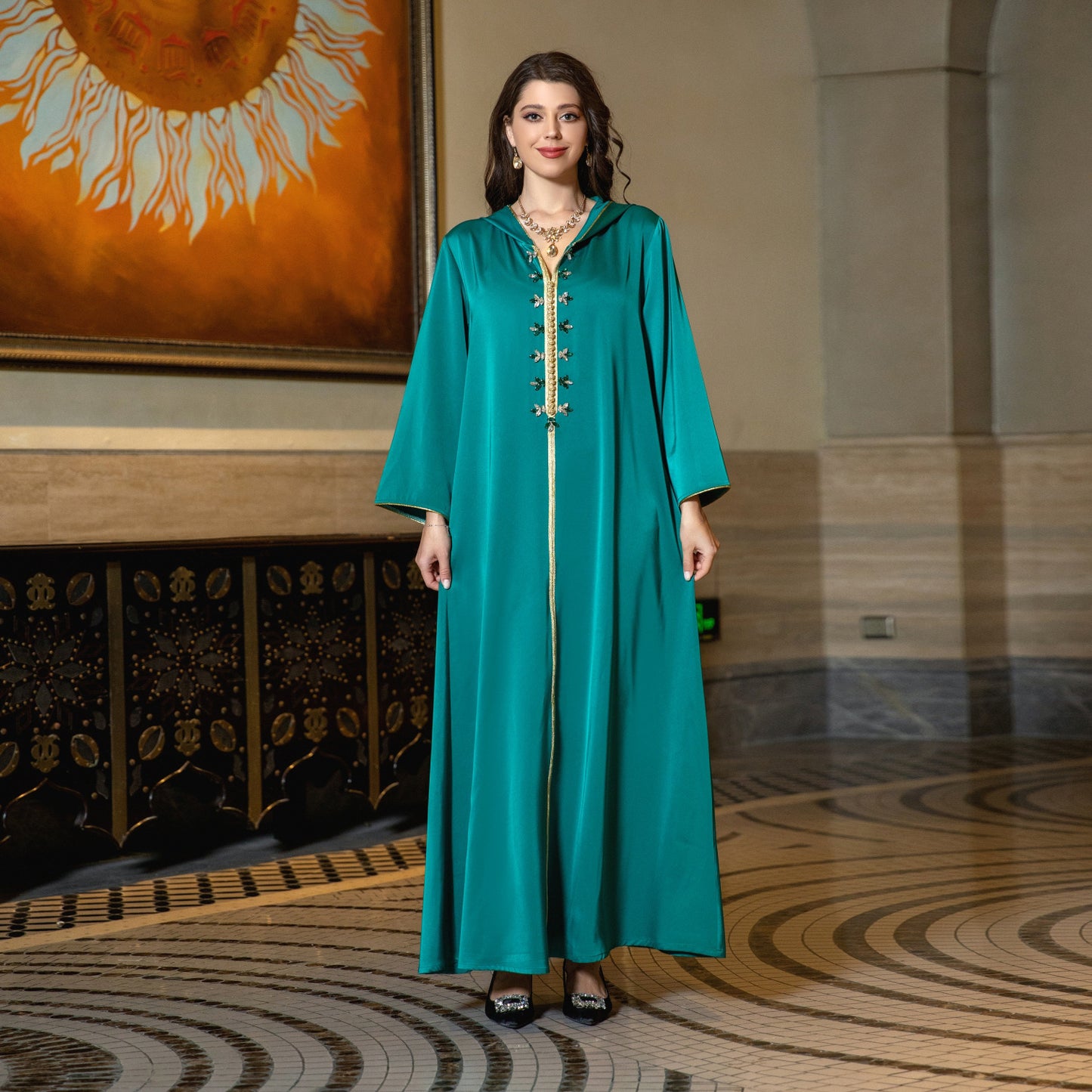 Women's Satin Beaded Abaya Dress