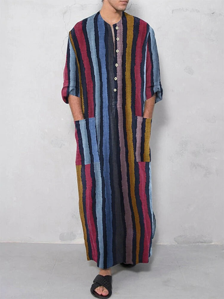 Men's Long Multi-colored Striped Robe