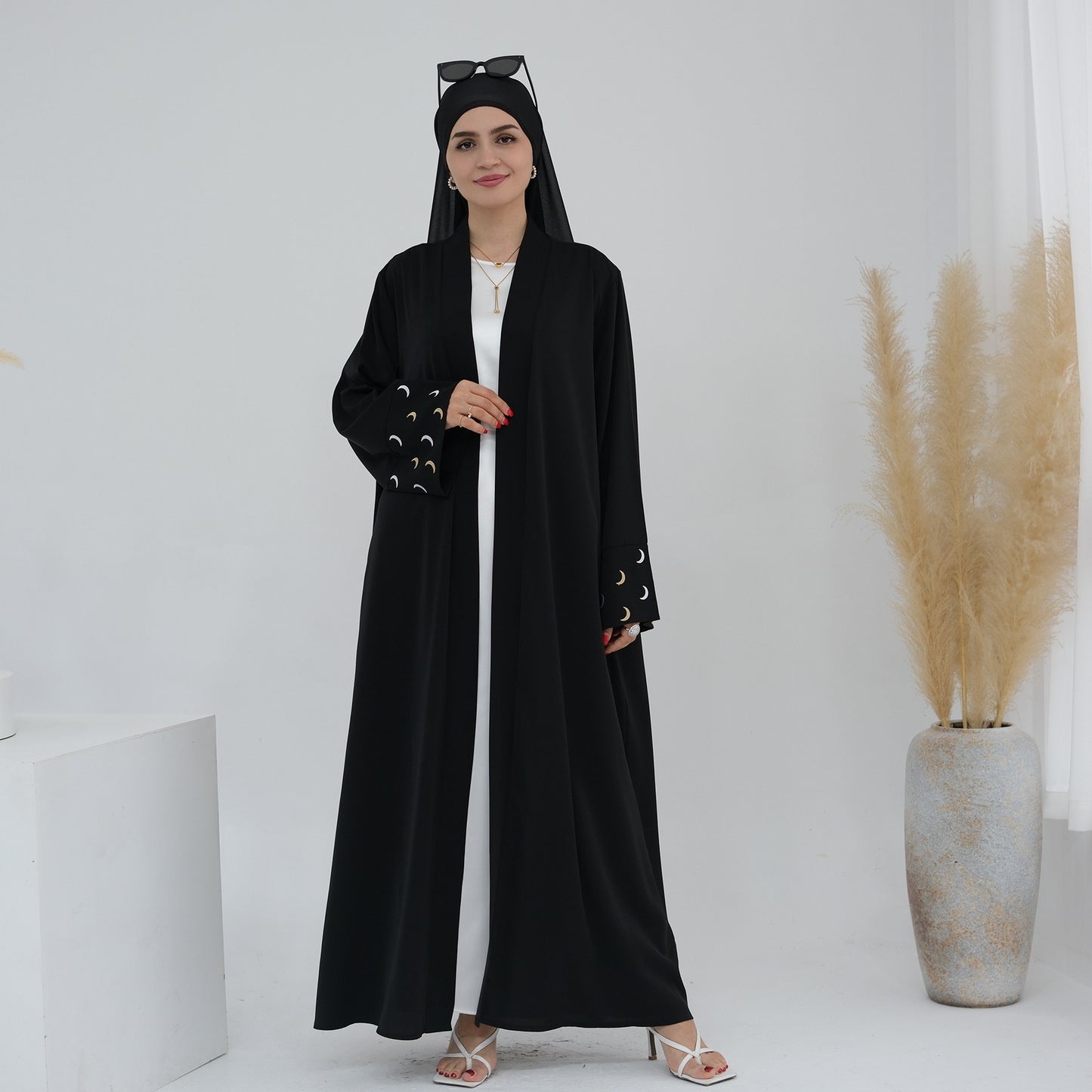 Plain Moon embroidered Elegant Cardigan Robe